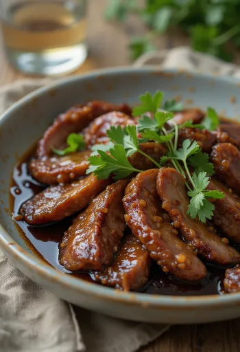 Pipikaula med soyasaus-marinade, servert med fersk koriander