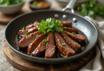 Pipikaula med soyasaus-marinade, servert med fersk koriander
