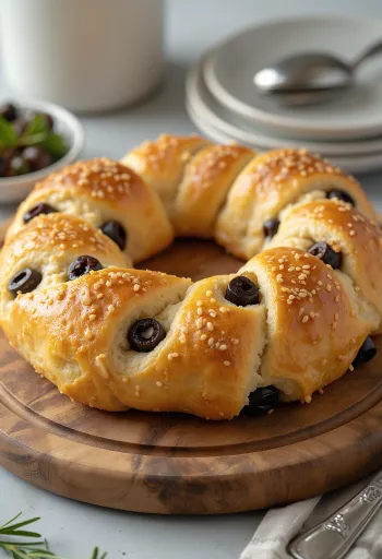 Simit med oliven, sprø deig med sesamfrø, servert fersk