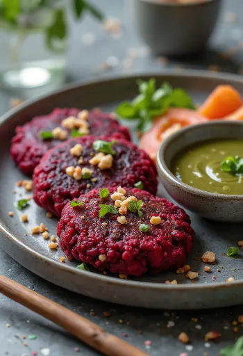 Veganske rødbetekaker med frisk salat og persille