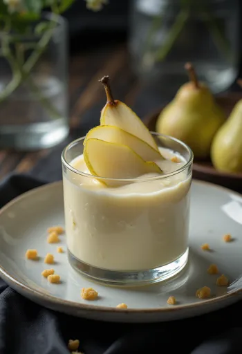 Panna cotta med pære i glass