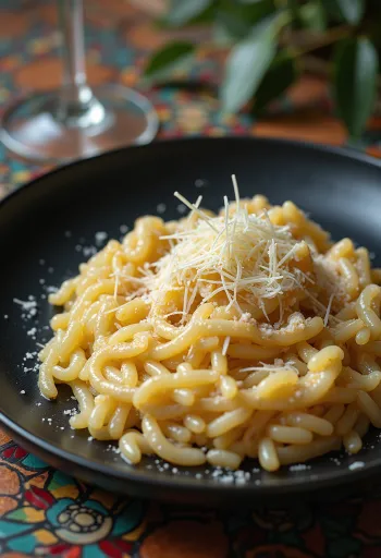Italiensk risotto med kremet konsistens, pyntet med ost og krydder