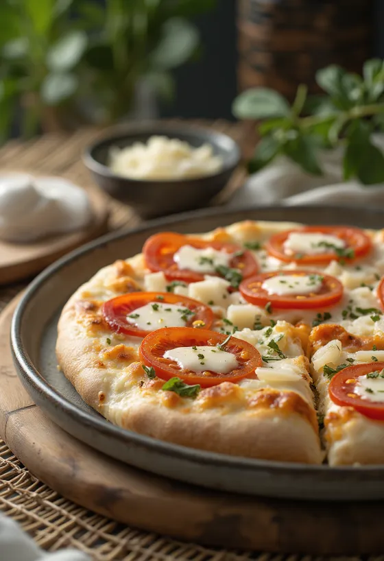 Pizza al Mascarpone med basilikum og parmesan