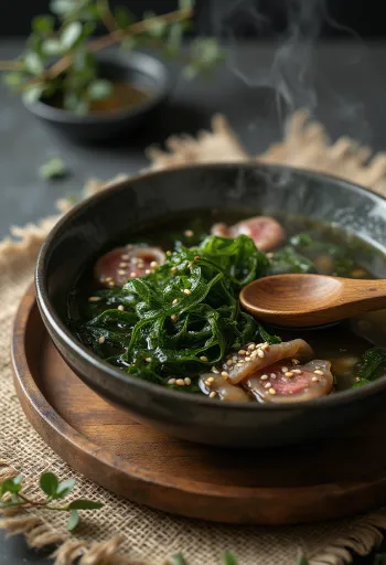 Miyeokguk med sesamfrø, servert