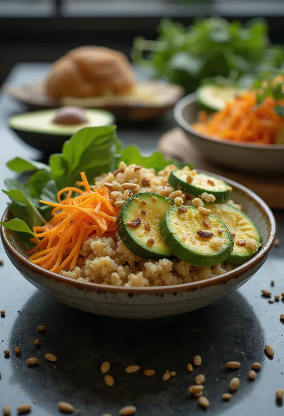 Buddha bowl med avokado og squash servert