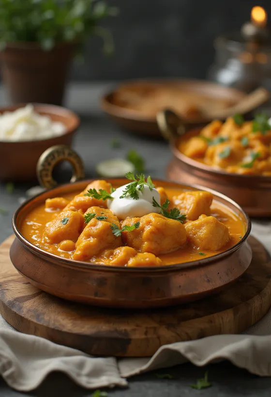 Chicken Makhani, indisk kylling i smørsaus pyntet med frisk koriander