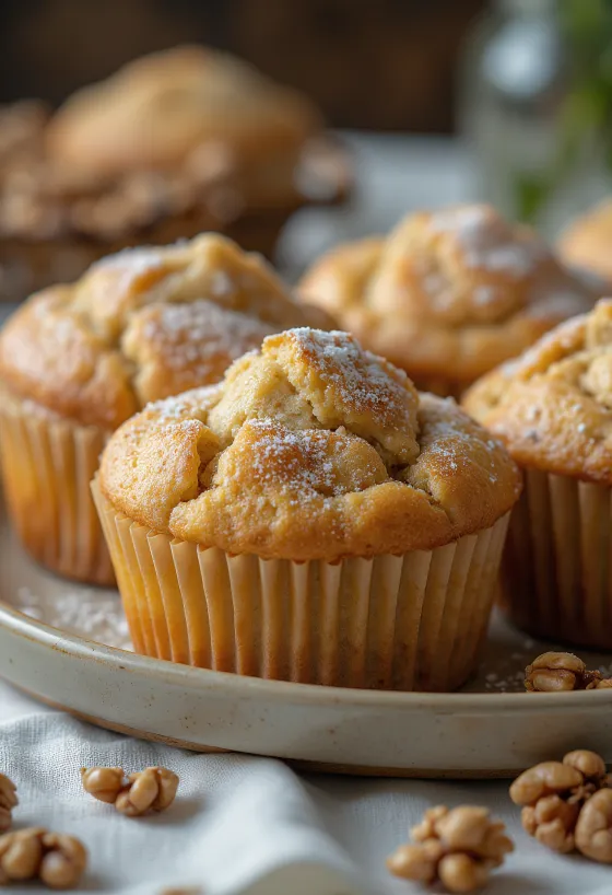 Muffins med kanel og valnøtter servert
