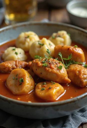 Pörkölt av vaktelkjøtt servert