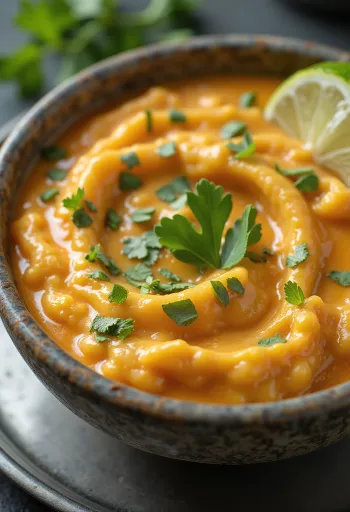Thai karrisaus med kokosmelk servert i skål