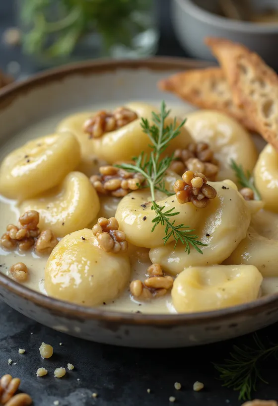 Gnocchi med gorgonzola servert