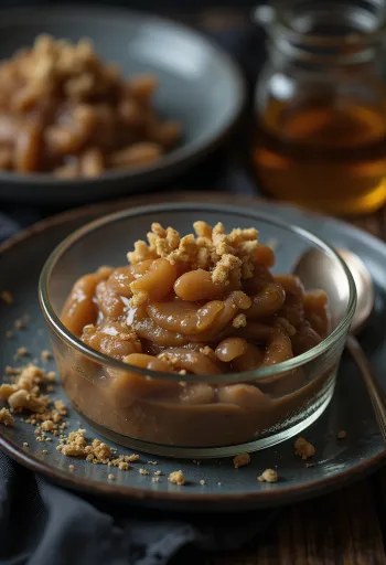 Kastanjepuré med honning servert på en tallerken