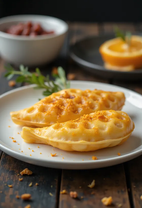 Taiyaki med appelsinskall, fylt med søt rød bønne-pasta