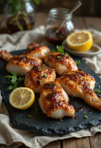Grillet klapperslange servert på et trefat med barbecuesaus.