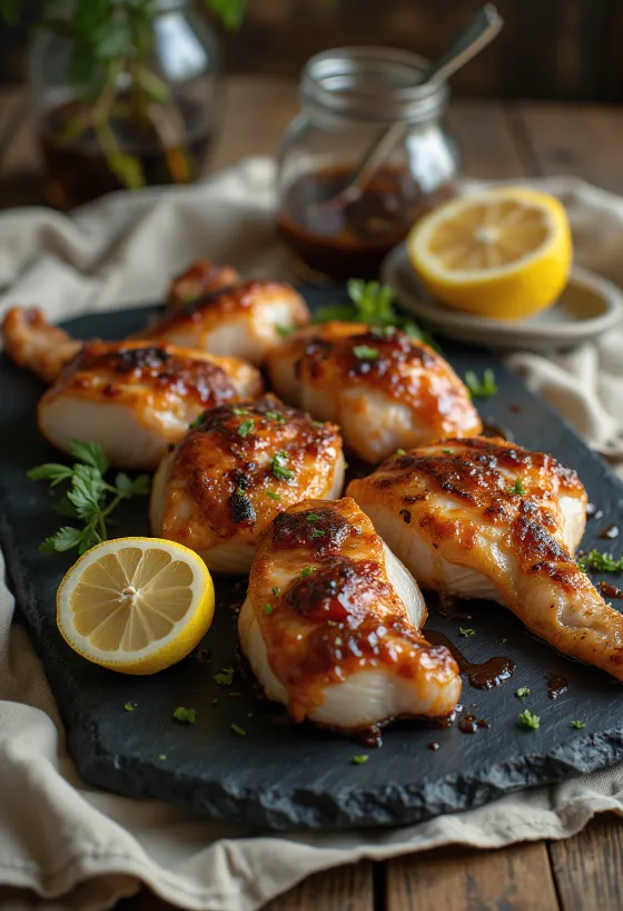 Grillet klapperslange servert på et trefat med barbecuesaus.
