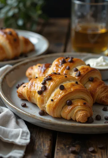 Nystekt croissant med smeltet sjokolade