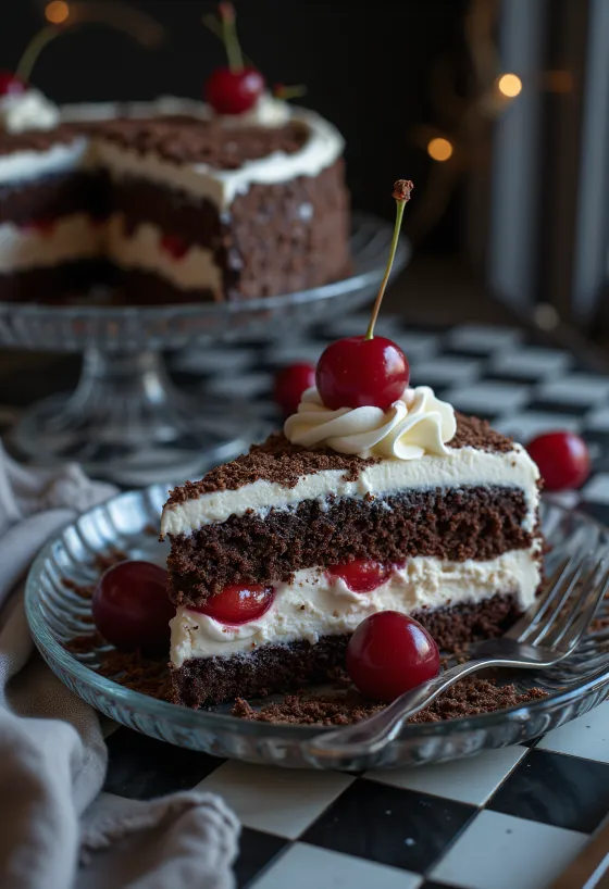 Schwarzwaldkake servert