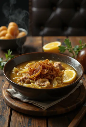 Kelle paça med stekt løk, smaksrik, saftig suppe