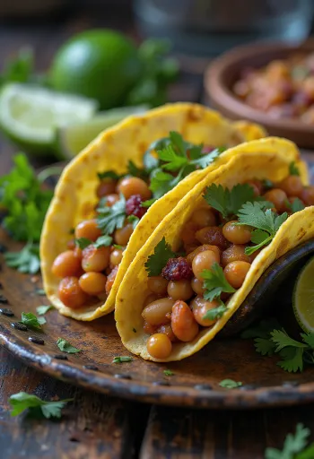 Meksikansk vegansk taco med bønner, avokado og lime