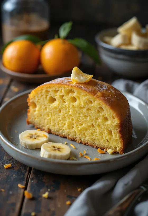 Sukkerbrød med appelsin og banan i stykker