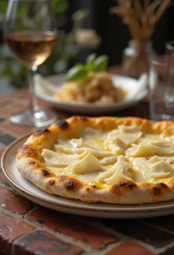 Pizza al Tartufo Bianco med hvit trøffel og ost