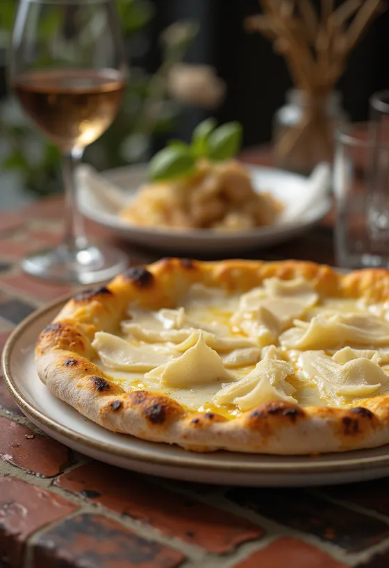 Pizza al Tartufo Bianco med hvit trøffel og ost