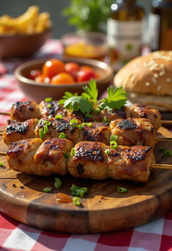 Kamelkjøttkebab servert med frisk salat og pitabrød.