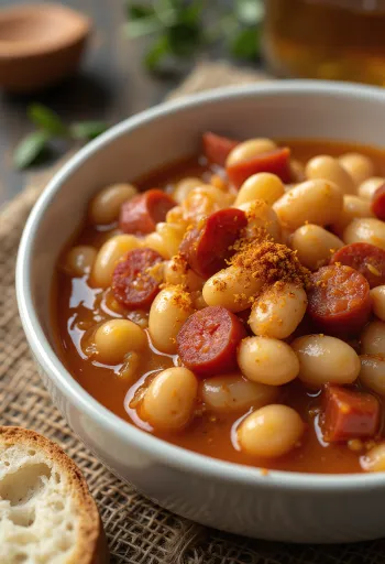 Fabada med chorizo, rik krydret suppe med chorizo og røkt flesk
