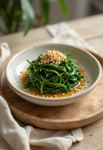 Gomae spinat, servert med sesamfrø og dressing