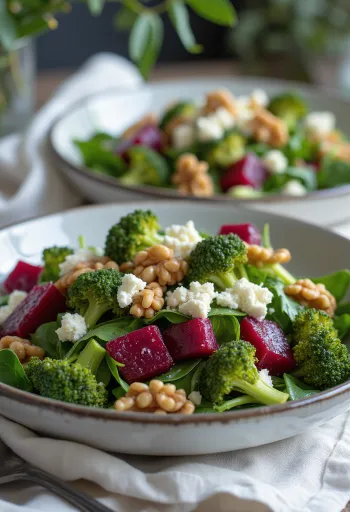 Salat med rødbeter og brokkoli med nøttedressing
