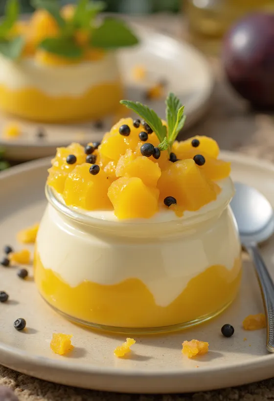 Panna cotta med pasjonsfrukt i glass