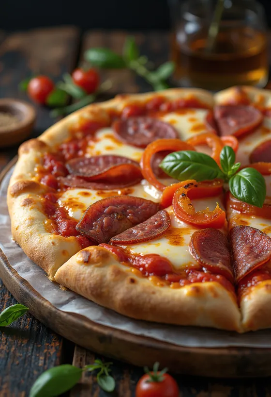 Pizza alla Campagnola med salami og grønnsaker
