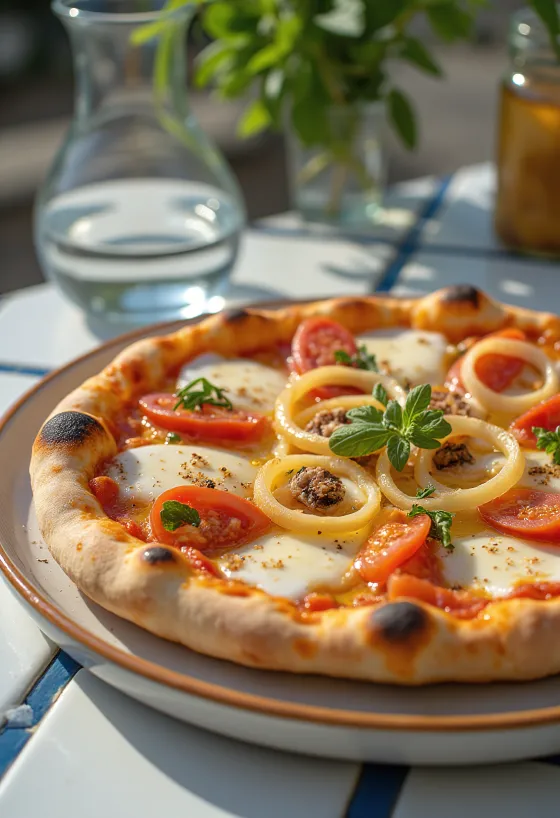 Pizza Pugliese med rødløk og ansjos