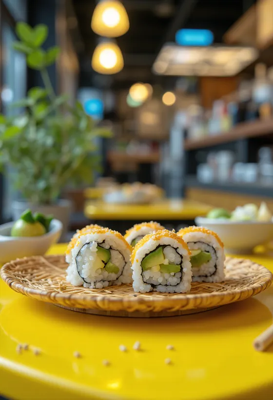 Vegansk sushi med nori, avokado og sesamfrø