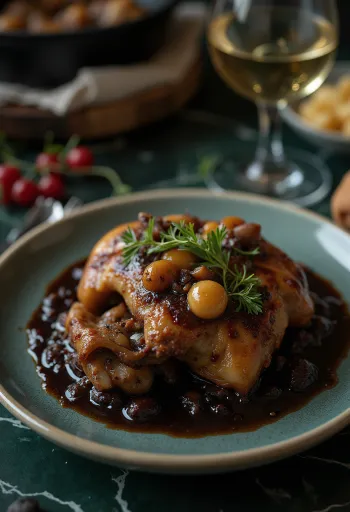 Coq au Vin servert med fersk persille og brød