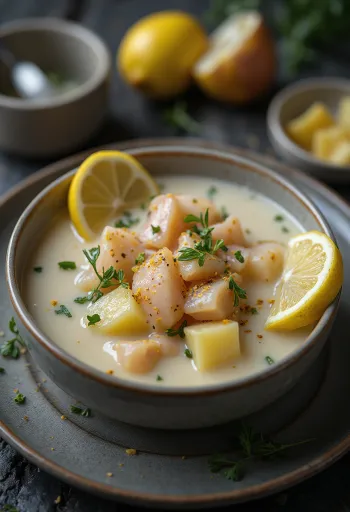 Cullen skink med sitronsaft, fiske- og ris-suppe