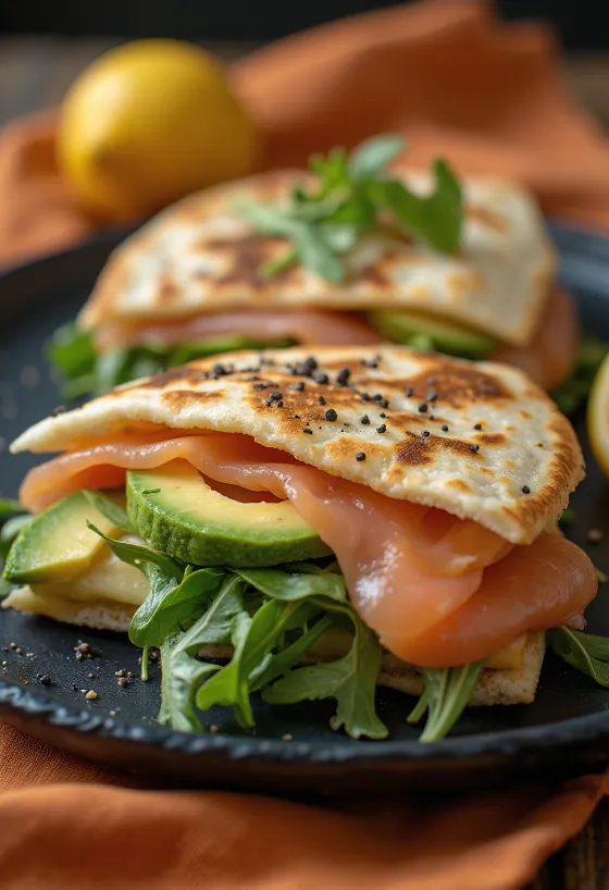 Piadina med laks og avokado servert