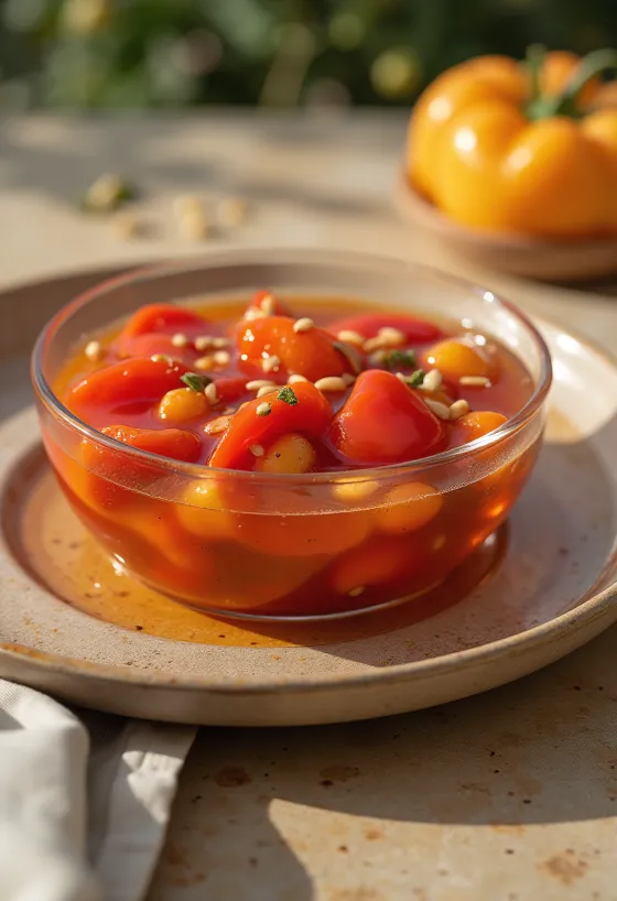 Krydret syltet pimentopaprika servert i glass