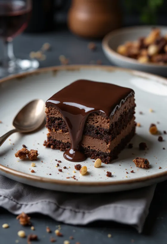 Rigó Jancsi sjokoladekakebit på hvit tallerken