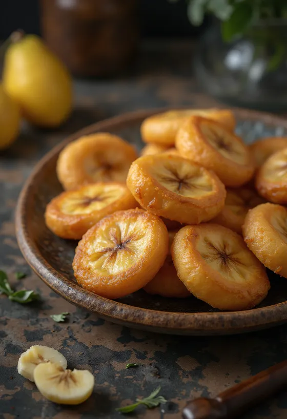 Taler bora med banan, servert med sprø deig og karamellisert banan