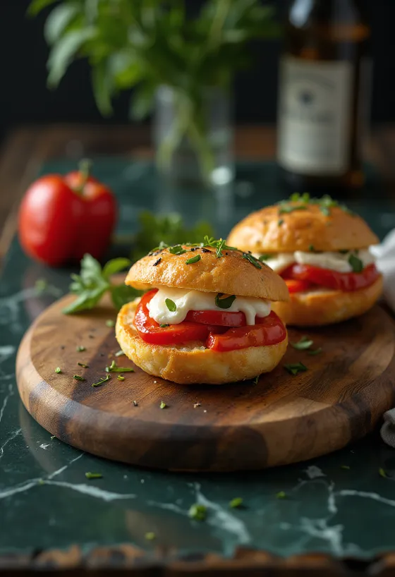 Tiganopsomo med feta og bakt paprika, servert med ferskt brød og sprø fetaost.