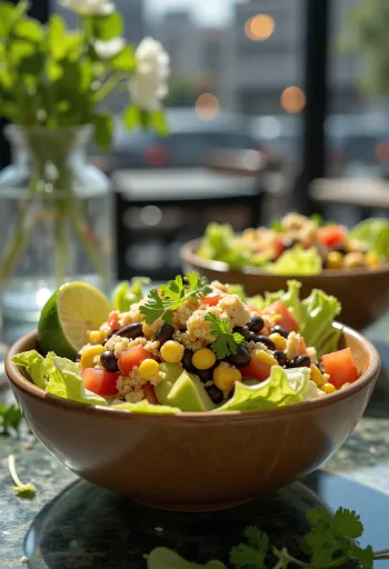 Vegansk tacosalat med tortillachips og grønnsaker