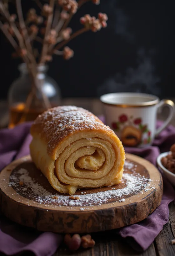 Skorsteinskake med kastanje servert