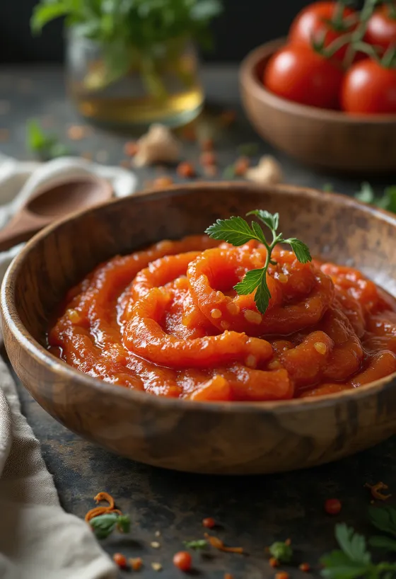 Hjemmelaget tomatsaus med rosmarin i skål