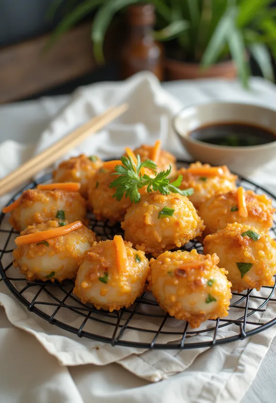 Kakiage med tofu servert med soyasaus