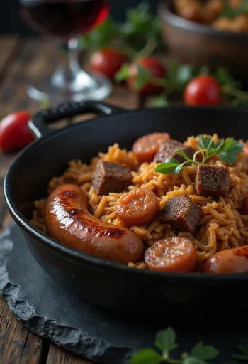Arroz carreteiro med pølse, servert fersk