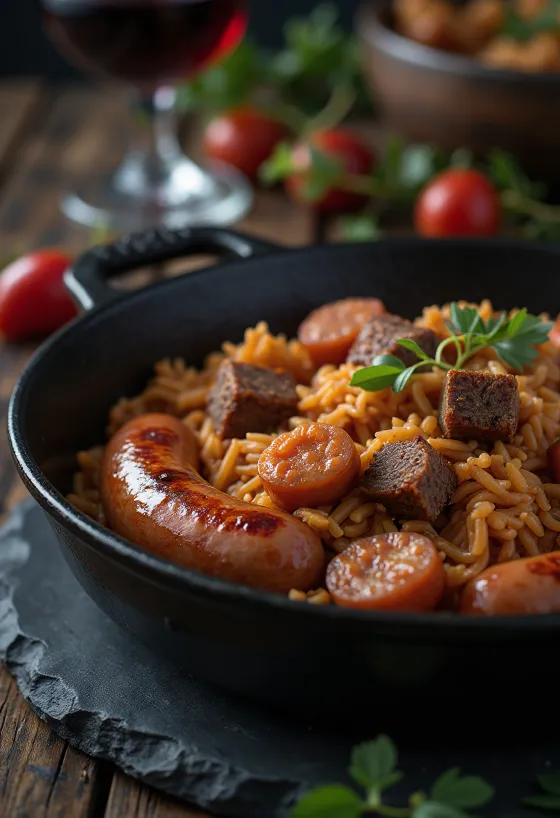 Arroz carreteiro med pølse, servert fersk