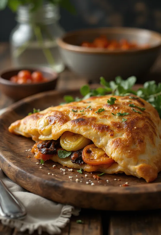 Calzone med grillede grønnsaker nystekt