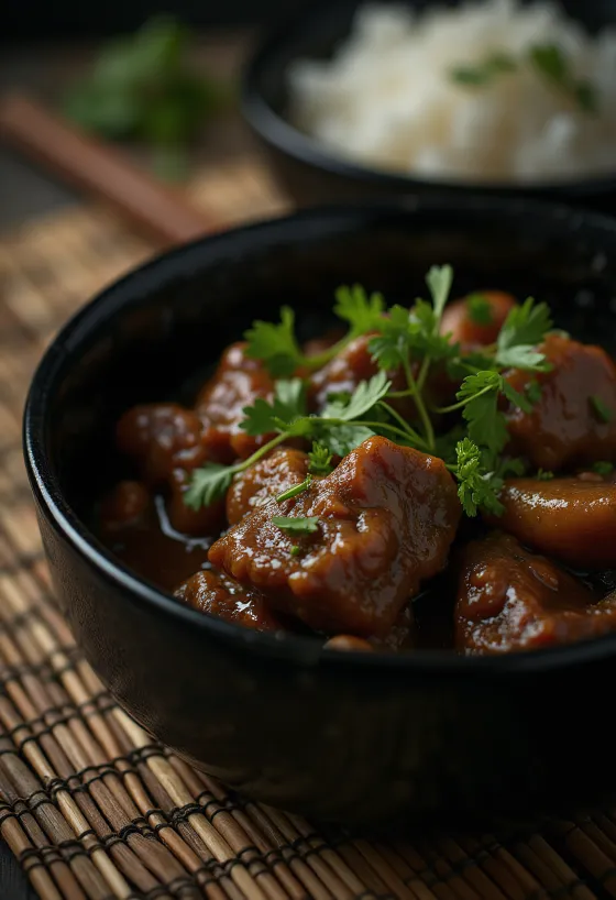 Pepperpot med oksekjøtt, servert med hvitvinssaus og frisk koriander