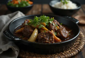 Pepperpot med oksekjøtt, servert med hvitvinssaus og frisk koriander