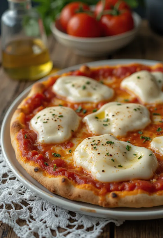 Pizza alla Mozzarella di Bufala med bøffelmozzarella og basilikum